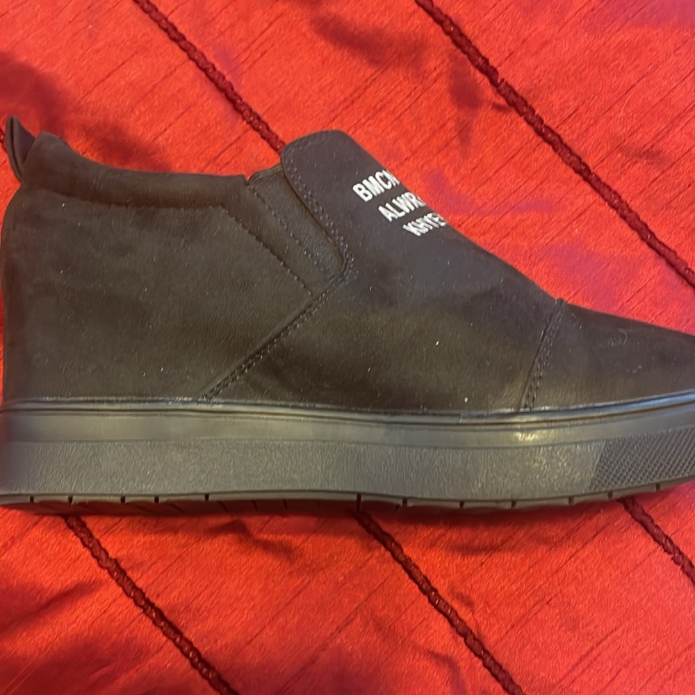 suede slip on wedge black size 41 with letters woman’s size 10
